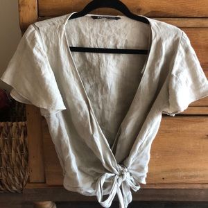 Zara linen tie front top